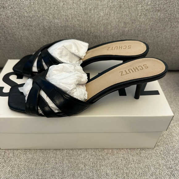 SCHUTZ Black Croc-Embossed Keefa Leather Mules New/ Box & Dustbag Size 8 60mm - Picture 5 of 11